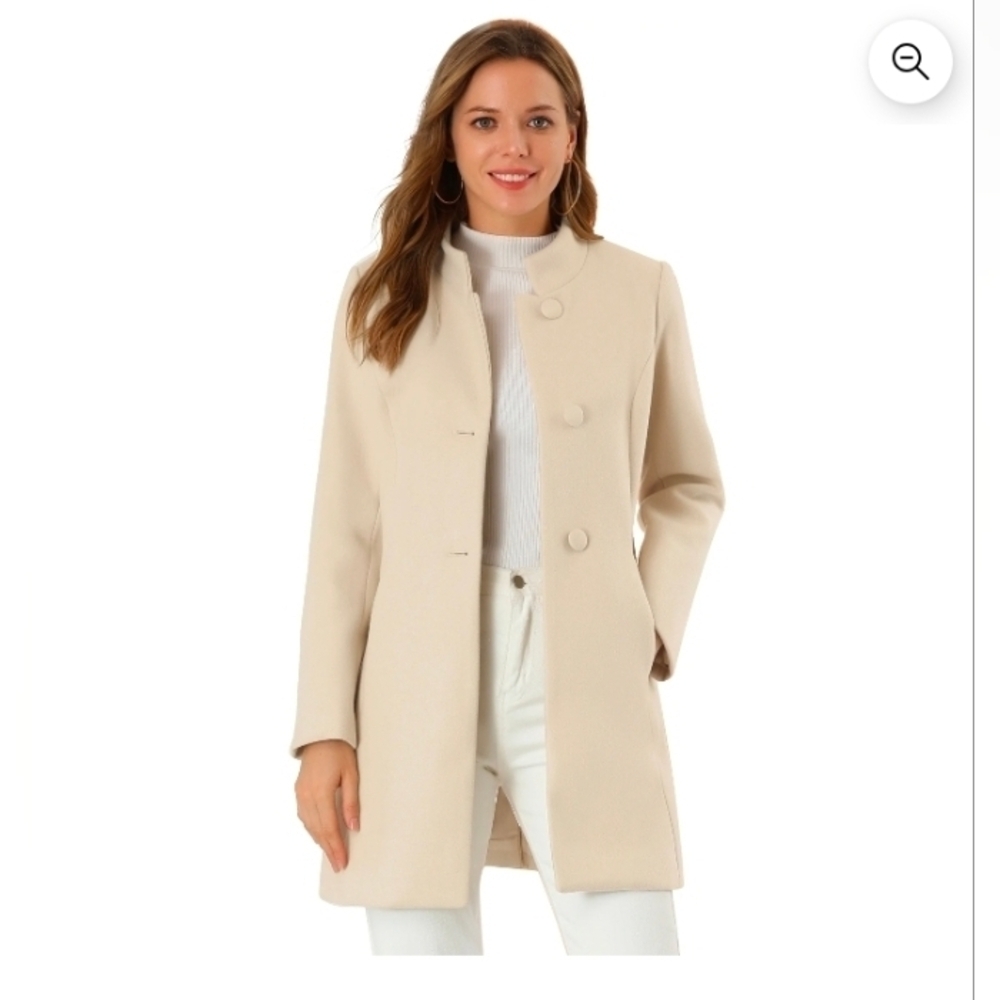 Allegra K Women's Winter Overcoat Stand Collar Single Breasted Long Coat Beige